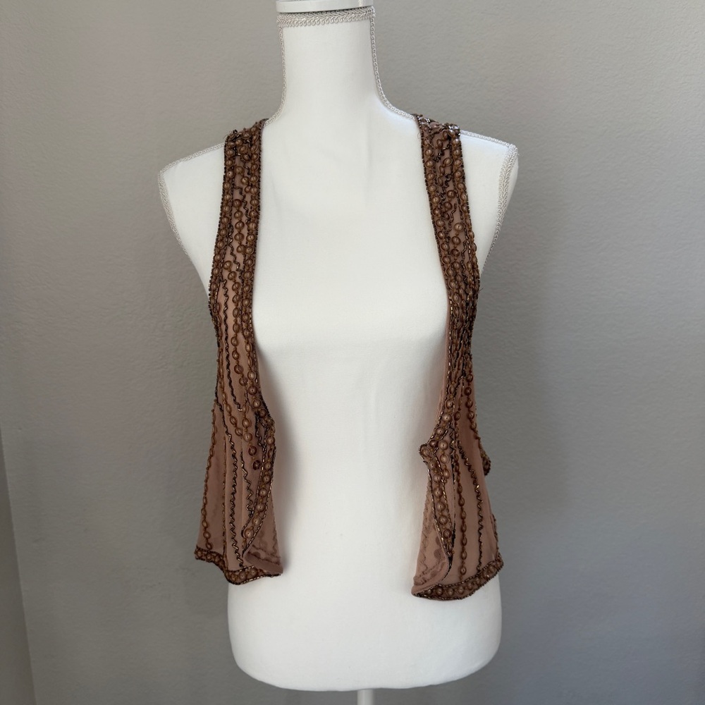 Mauve/Pink Sheer Beaded Vest Size M